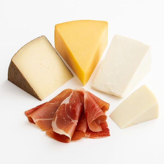 Spanish Cheese Sampler + FREE 5J Jamón Ibérico de Bellota – 8 oz Manchego, Idiazabal, Mahón & Goat