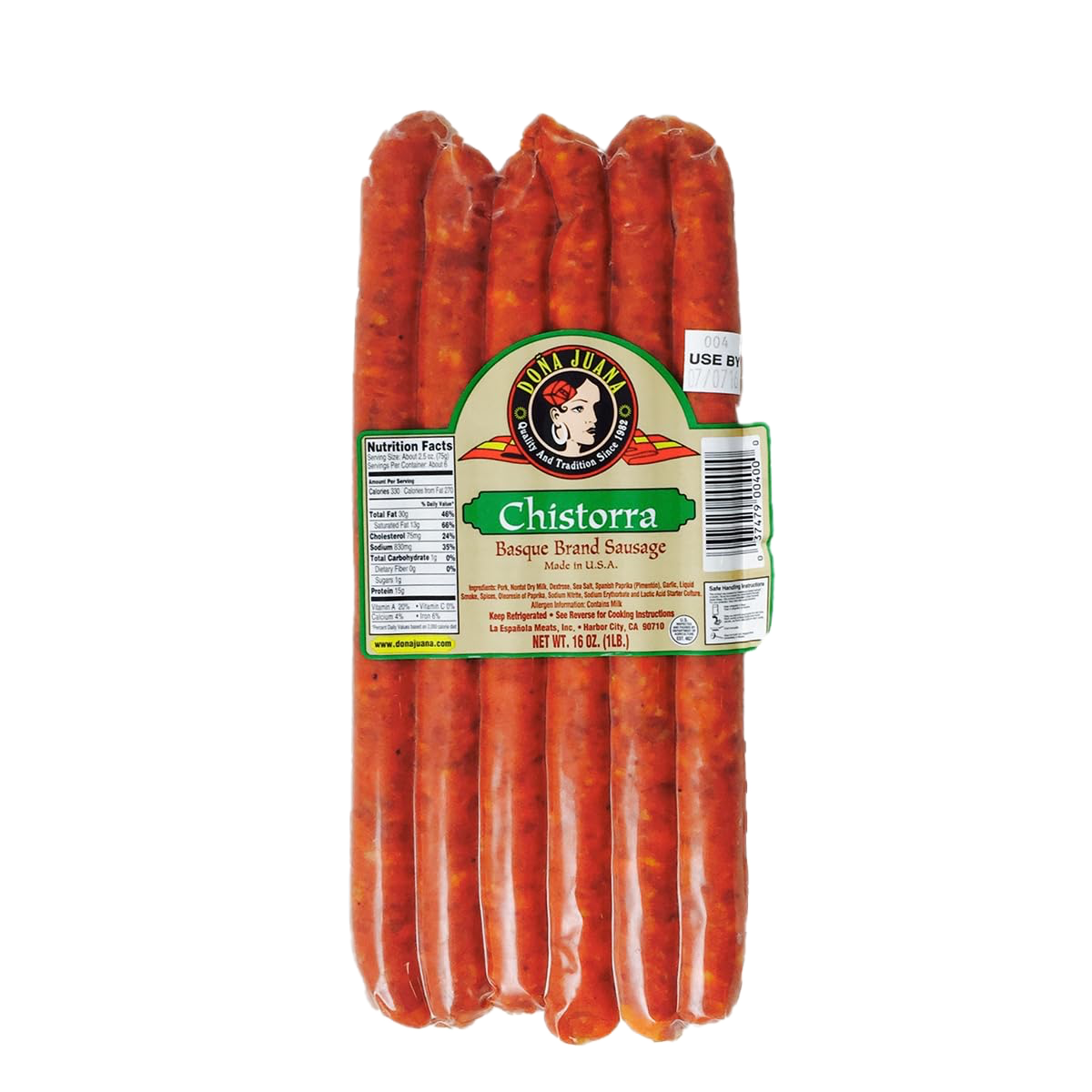 Spanish Chistorra Sausage - Chistorra Española Doña Juana, Authentic Spanish Sausage, 100% Pork, Ready-to-Cook, Rich Flavor, Traditional Recipe, 16 oz