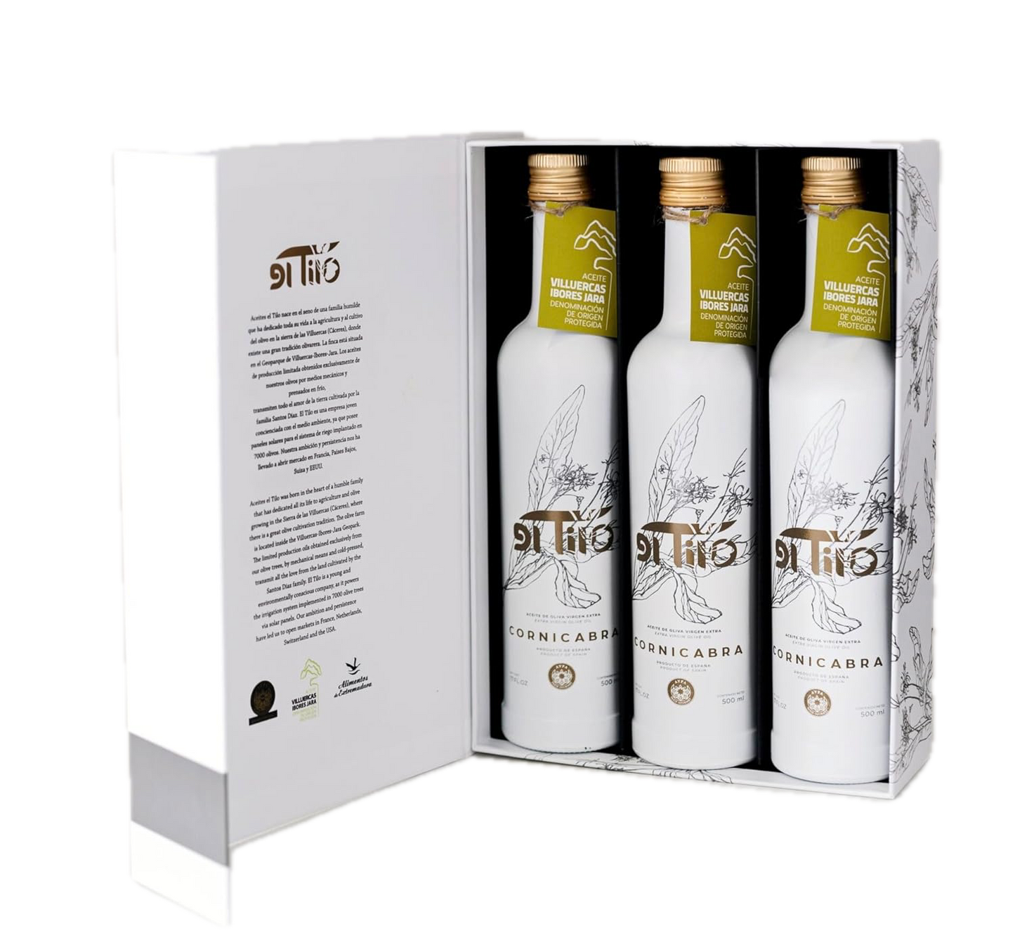 El Tilo Extra Virgin Olive Oil 3x500ml (16.9oz) Bottles in Gift Box | Cold-Pressed Premium Quality | Organic Spanish Olive Oil | Rich in Polyphenols & Antioxidants | Ideal for Cooking, Salads & Gourmet Dishes | 100% Natural & Unprocessed Olive Oil