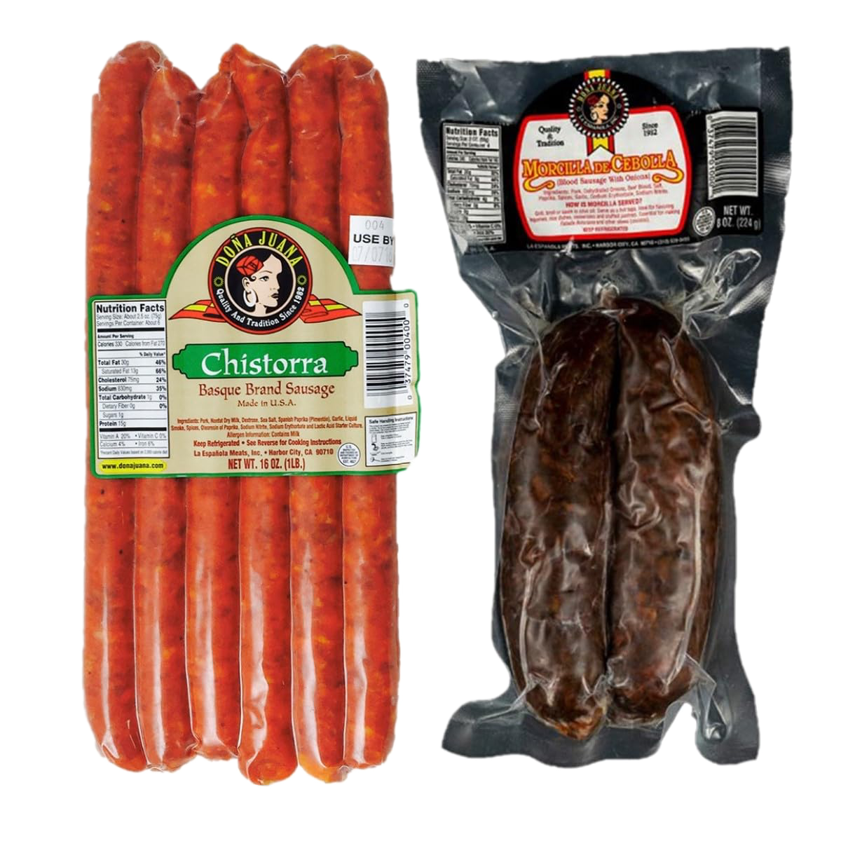 Spanish Sausage: Chistorra Española & Morcilla de Cebolla – Authentic Spanish Pork Sausage, Gluten-Free Blood Sausage, Perfect for Tapas & Cooking