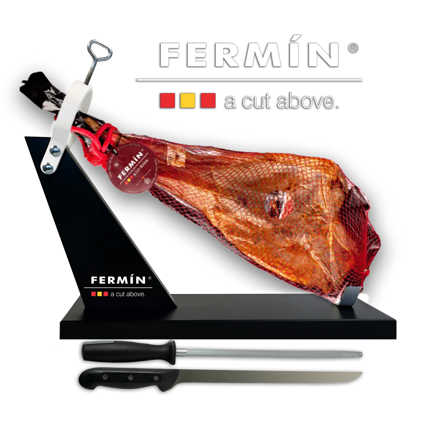Fermín Jamón Serrano whole leg with ham stand and knife