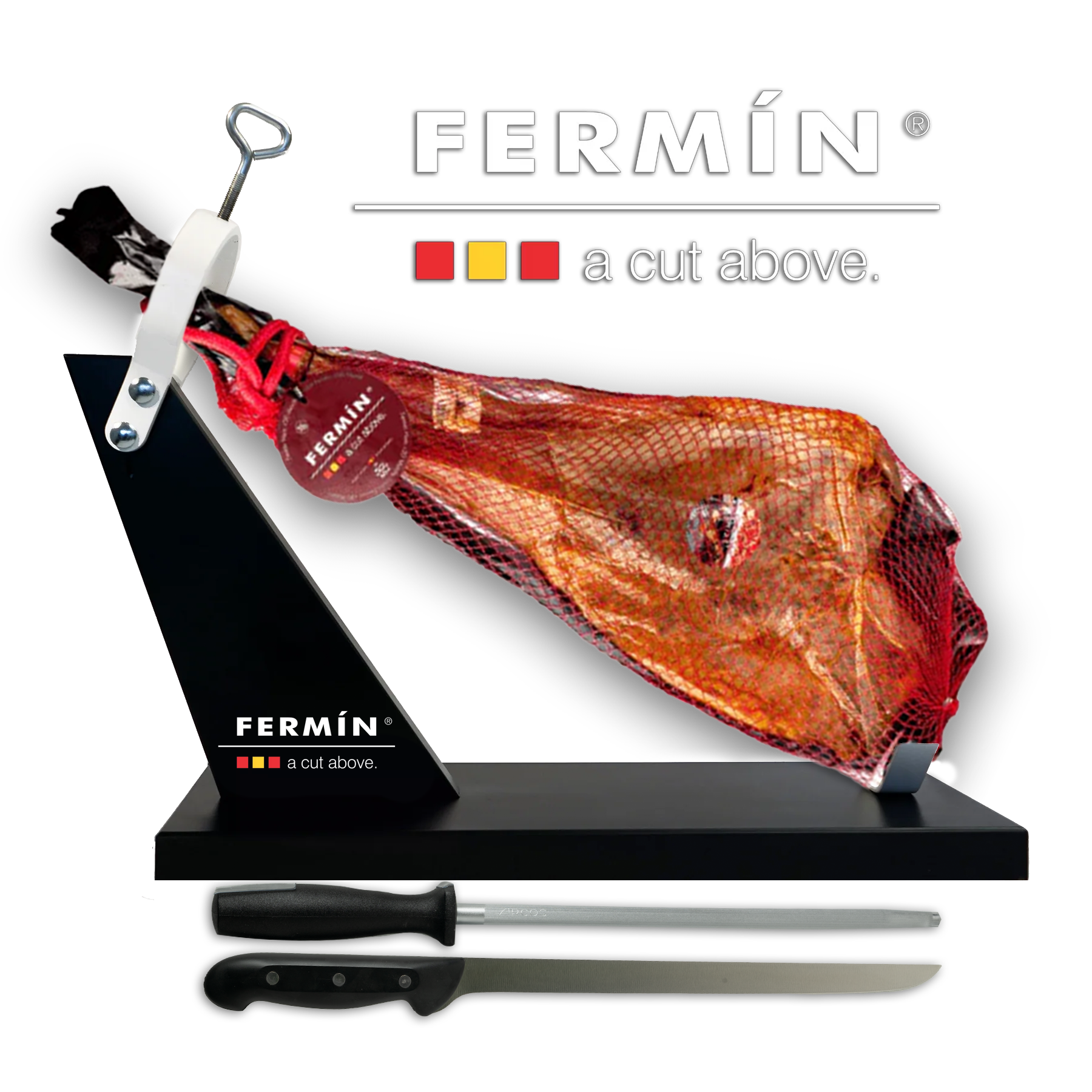 Fermín Jamón Serrano whole leg with ham stand and knife