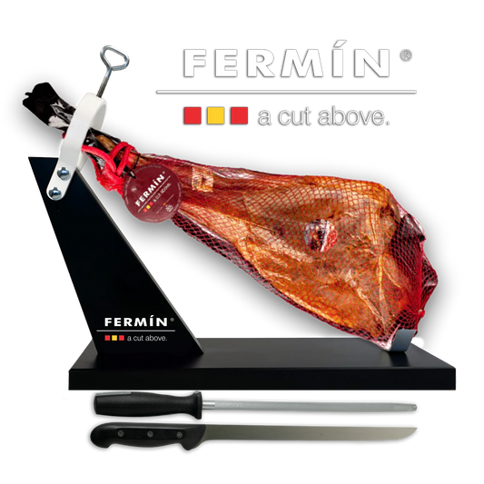Fermín Jamón Serrano whole leg with ham stand and knife