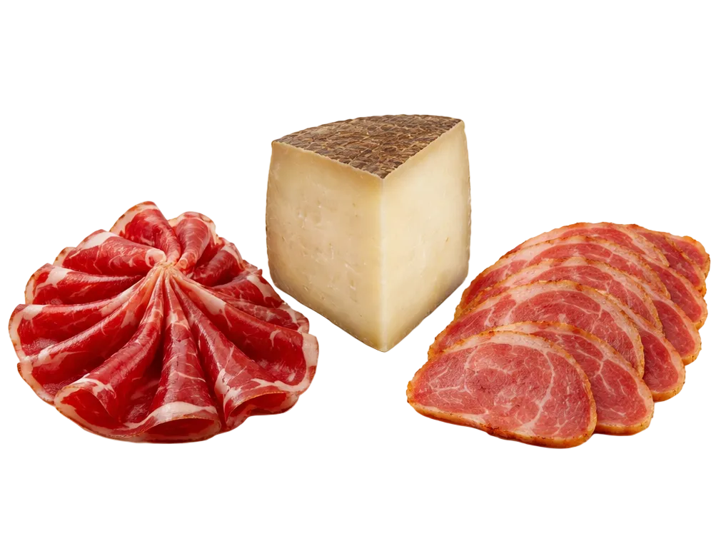 Spanish Charcuterie Selection - Sliced Ibérico, Manchego Cheese Wedge, and Lomo Ibérico