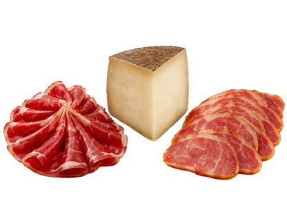 Spanish Charcuterie Selection - Sliced Ibérico, Manchego Cheese Wedge, and Lomo Ibérico